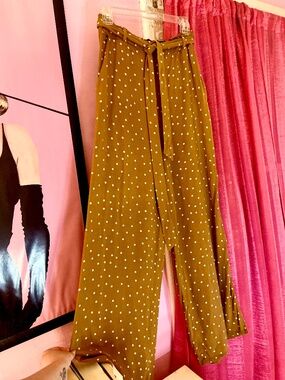 Xhilaration Wide Leg Polka Dot Flowy Pants Belted Burnt Sienna Women’s Medium